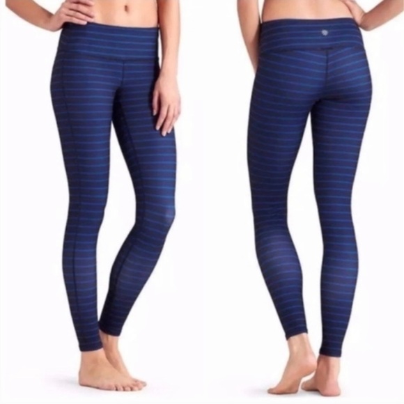 Athleta Blue Admiral Striped Chaturanga Small Tall Leggings - Picture 1 of 12